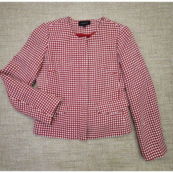 Talbots Blazer‎ Jacket Sz 6 Red White Polka Dot Full Zip Wool Blend Lined Career - Picture 1 of 10